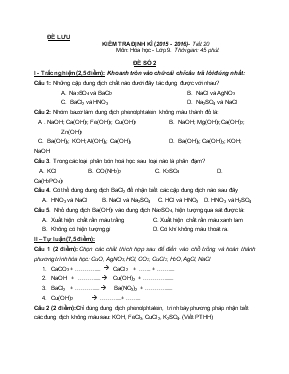 Kiểm tra định kì (2015 - 2016) - Tiết 20 môn Hóa học - Lớp 9. Thời gian 45 phút